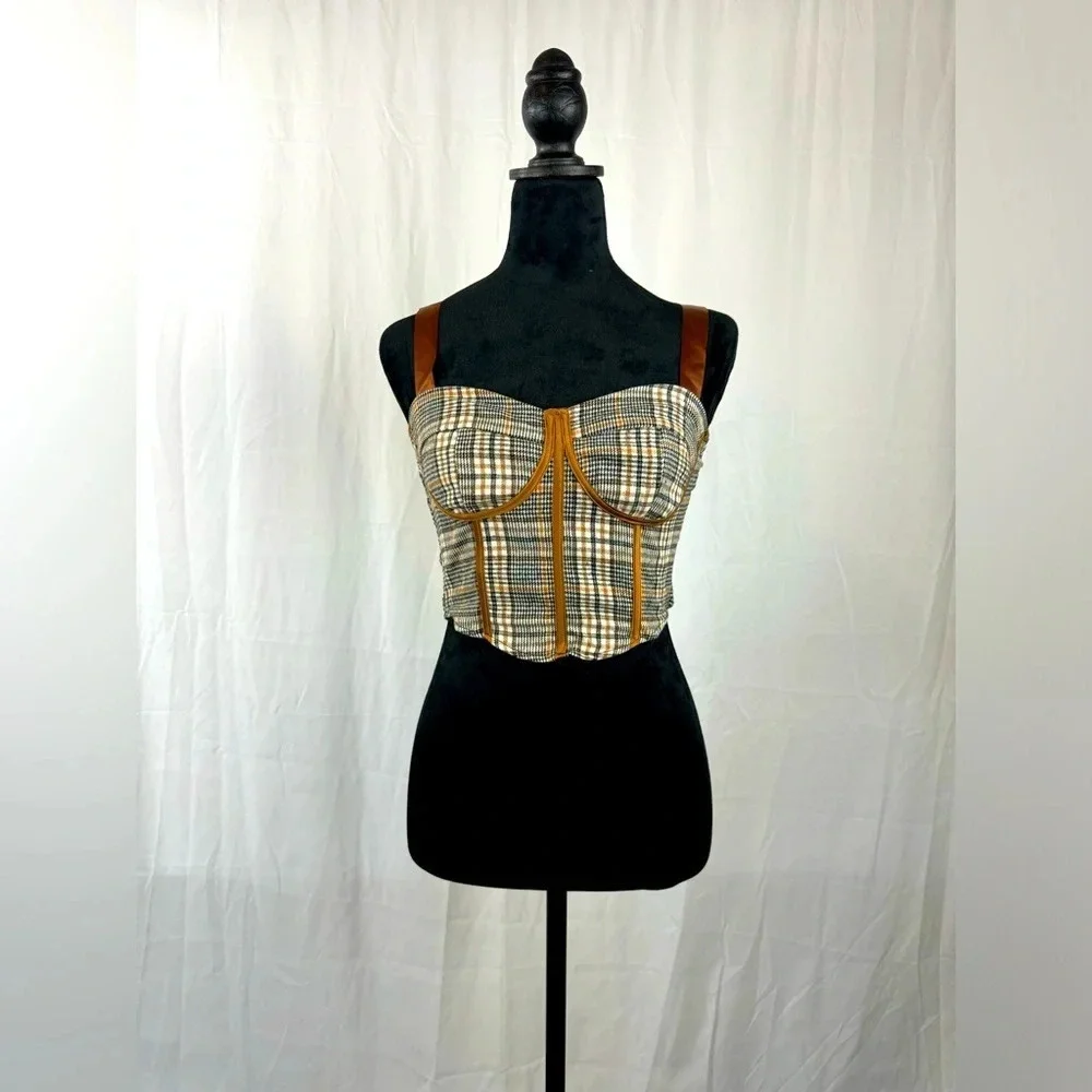 NWT Fabonics Plaid Corset Adjustable Cami Top Sz Small - Picture 1 of 6